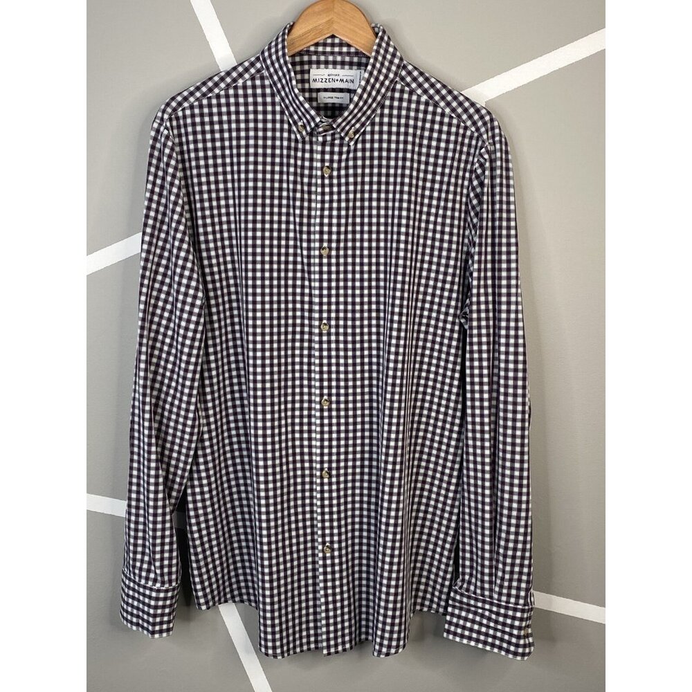 Mizzen + Main Leeward Button Down Shirt Men’s XL Trim Fit Purple Check Gingham